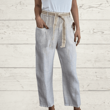 Cargar imagen en el visor de la galería, Pantalón 1005 Lino Italiano lazo en la cintura, color Beige
