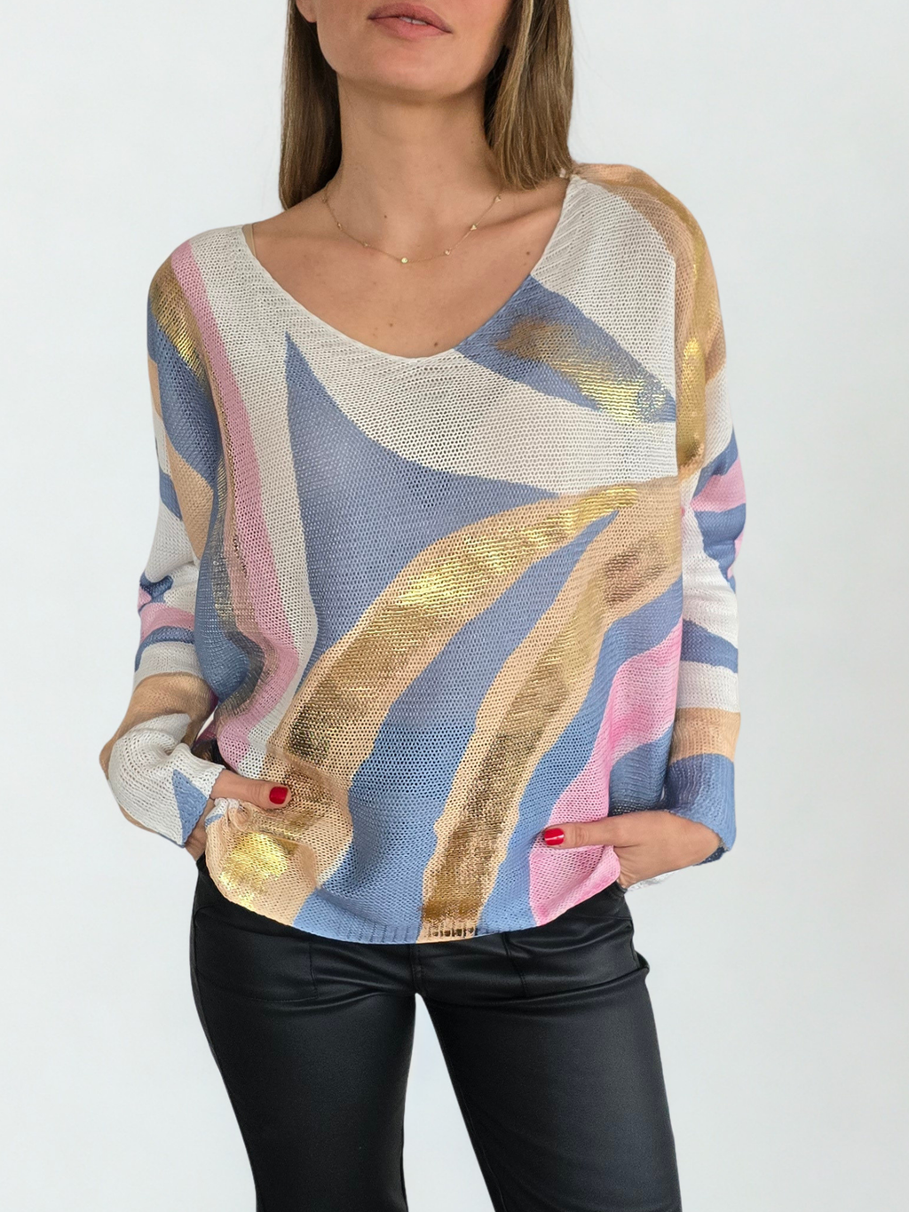 Sweater Italiano Estampado, tono Rosados