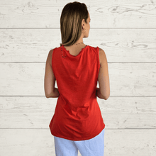 Cargar imagen en el visor de la galería, Blusa Italiana sin mangas desflecada, color Rojo
