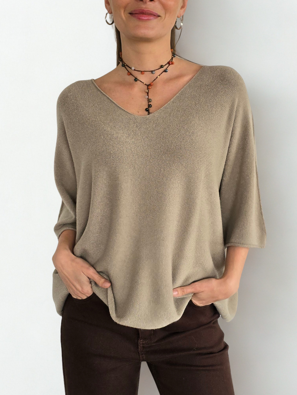 Sweater Italiano manga 3/4, color Tostado