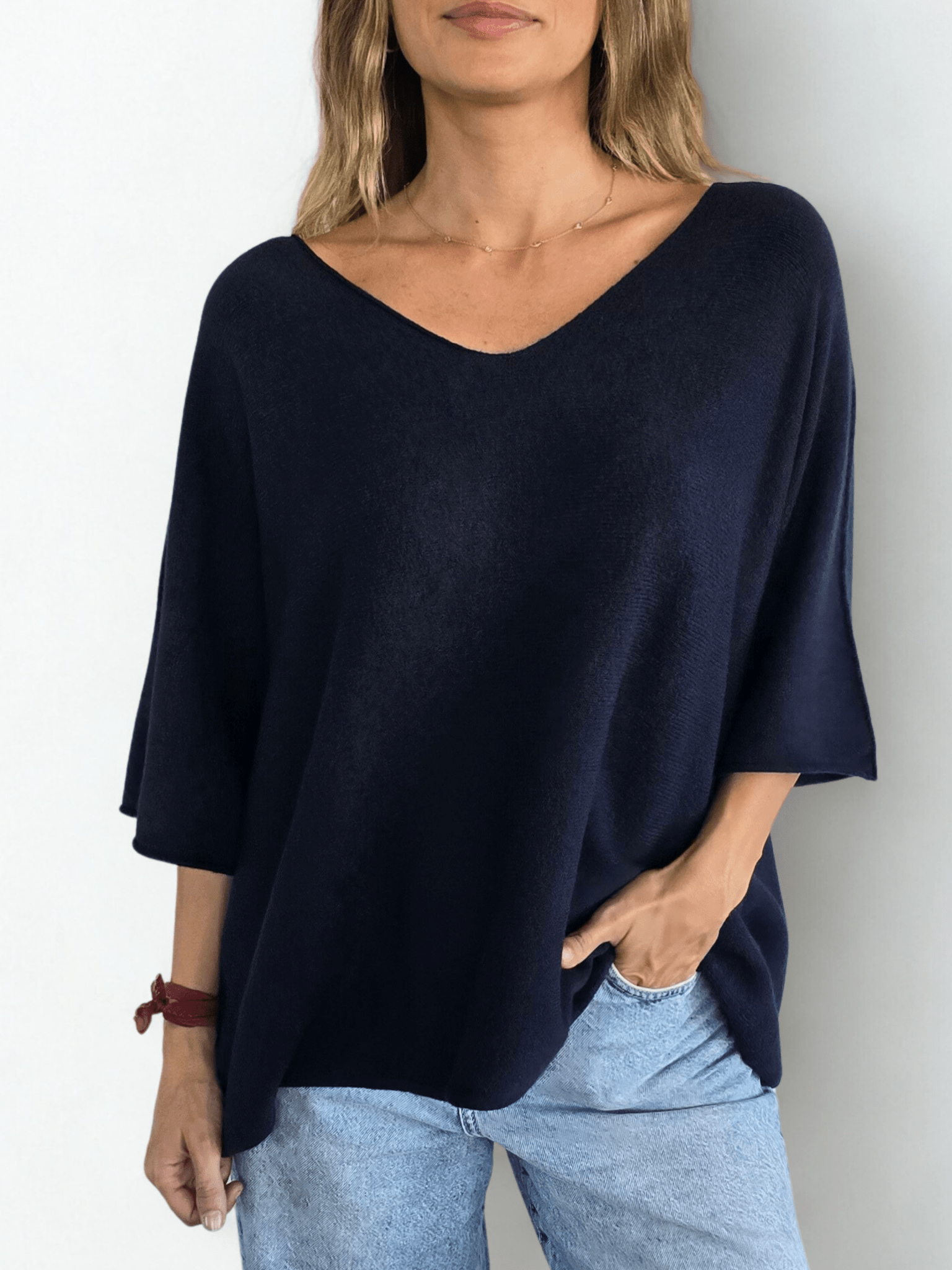 Sweater Italiano Manga 3/4, color Azul Marino