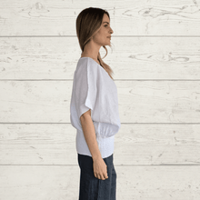Cargar imagen en el visor de la galería, Blusa de lino Italiano pretina con elástico, color blanco
