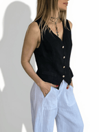 Blusa Gillette Italiano 100% Lino, color Negro