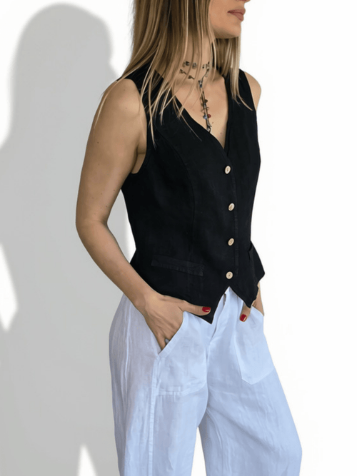 Blusa Gillette Italiano 100% Lino, color Negro