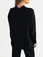Sweater escote en V con ribete, color Negro