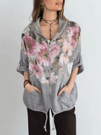 Chaqueta Italiana 100% Lino Estampado, fondo Taupe