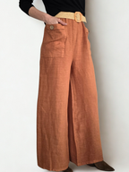 Pantalón de Lino Italiano con Cinturón, color Terracota