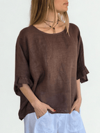 Blusa Italiana 100% Lino con Vuelos, color Chocolate