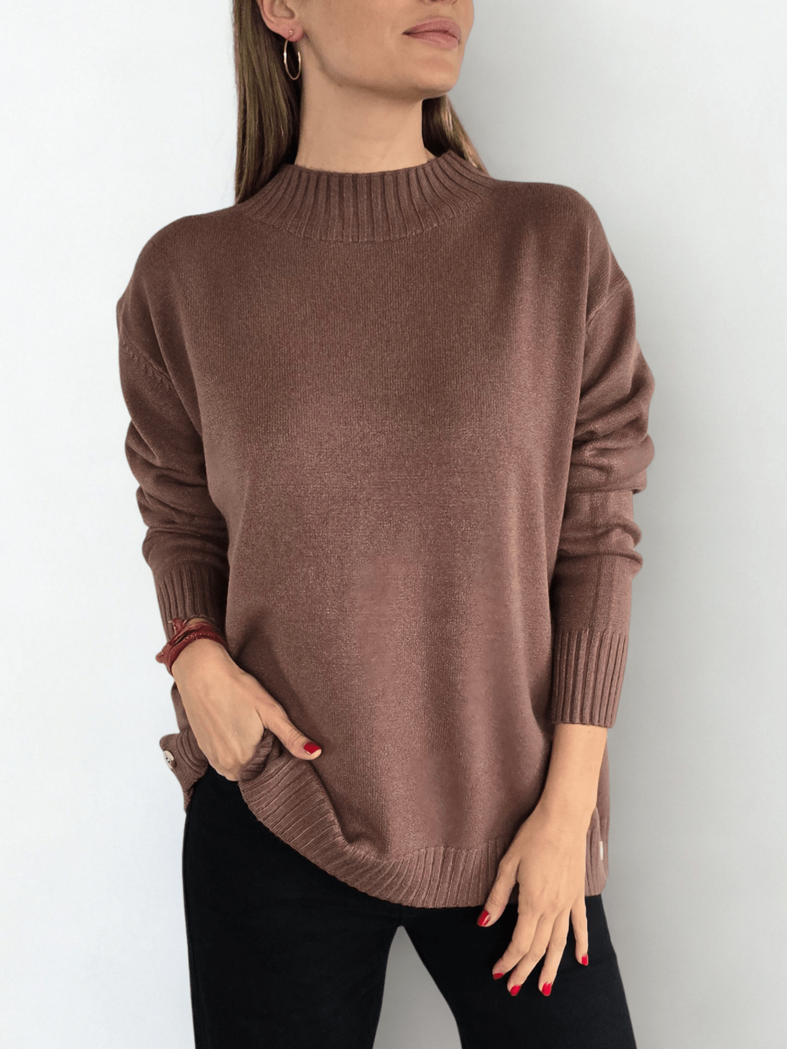 Sweater con Botones a los lados, color Chocolate