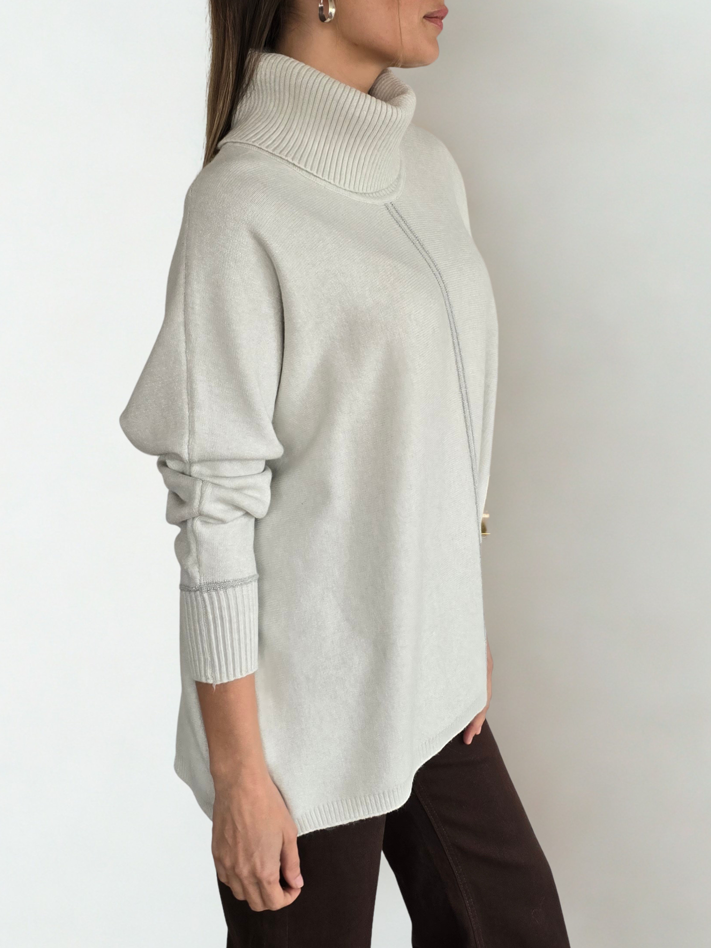 Sweater cuello subido Ribete, color Blanco Invierno