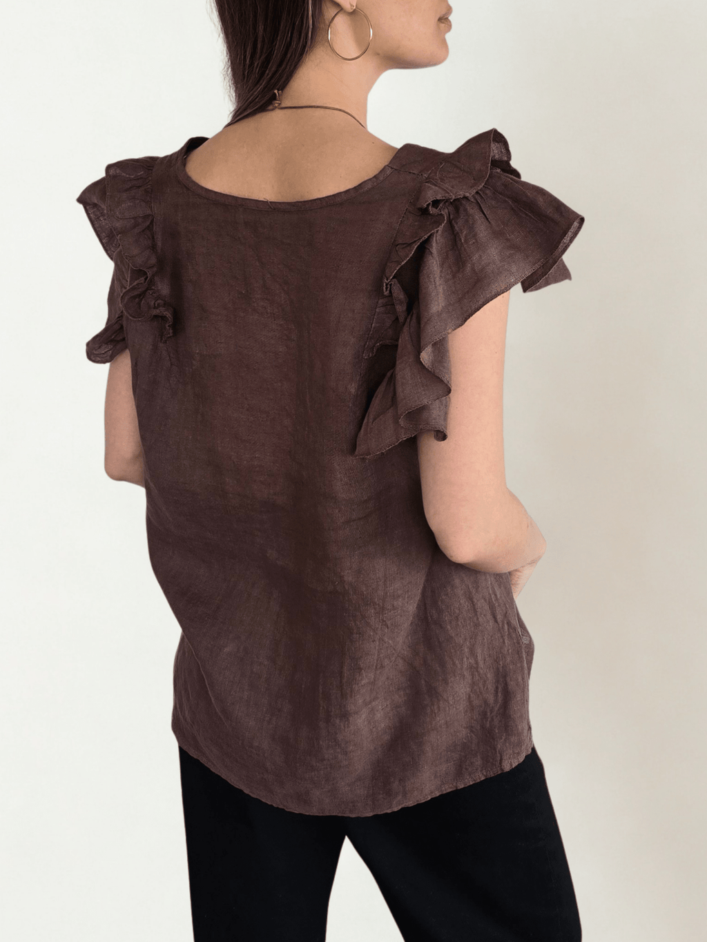 Blusa Italiana 100%Lino Mangas Irregulares, color Chocolate