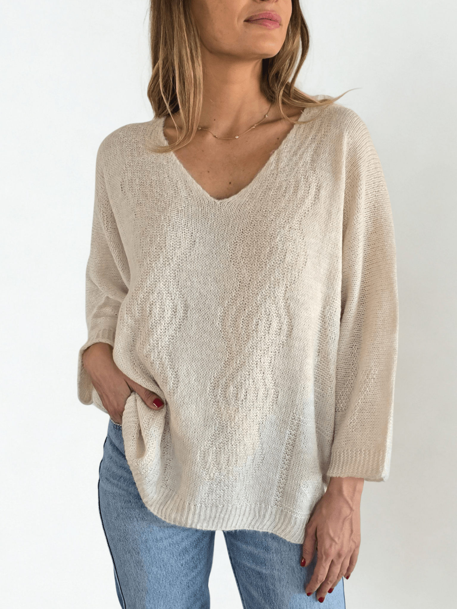 Sweater Italiano Tejido rombo, color Beige
