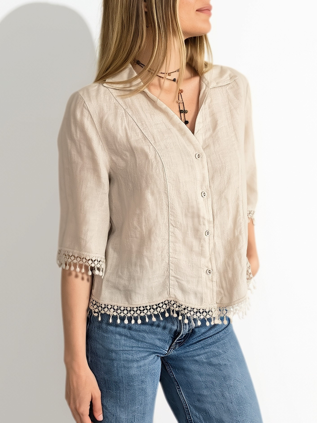 Blusa Italiana 100% Lino Italiano, color Beige