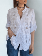 Blusa Bordada escote en V, color Blanco