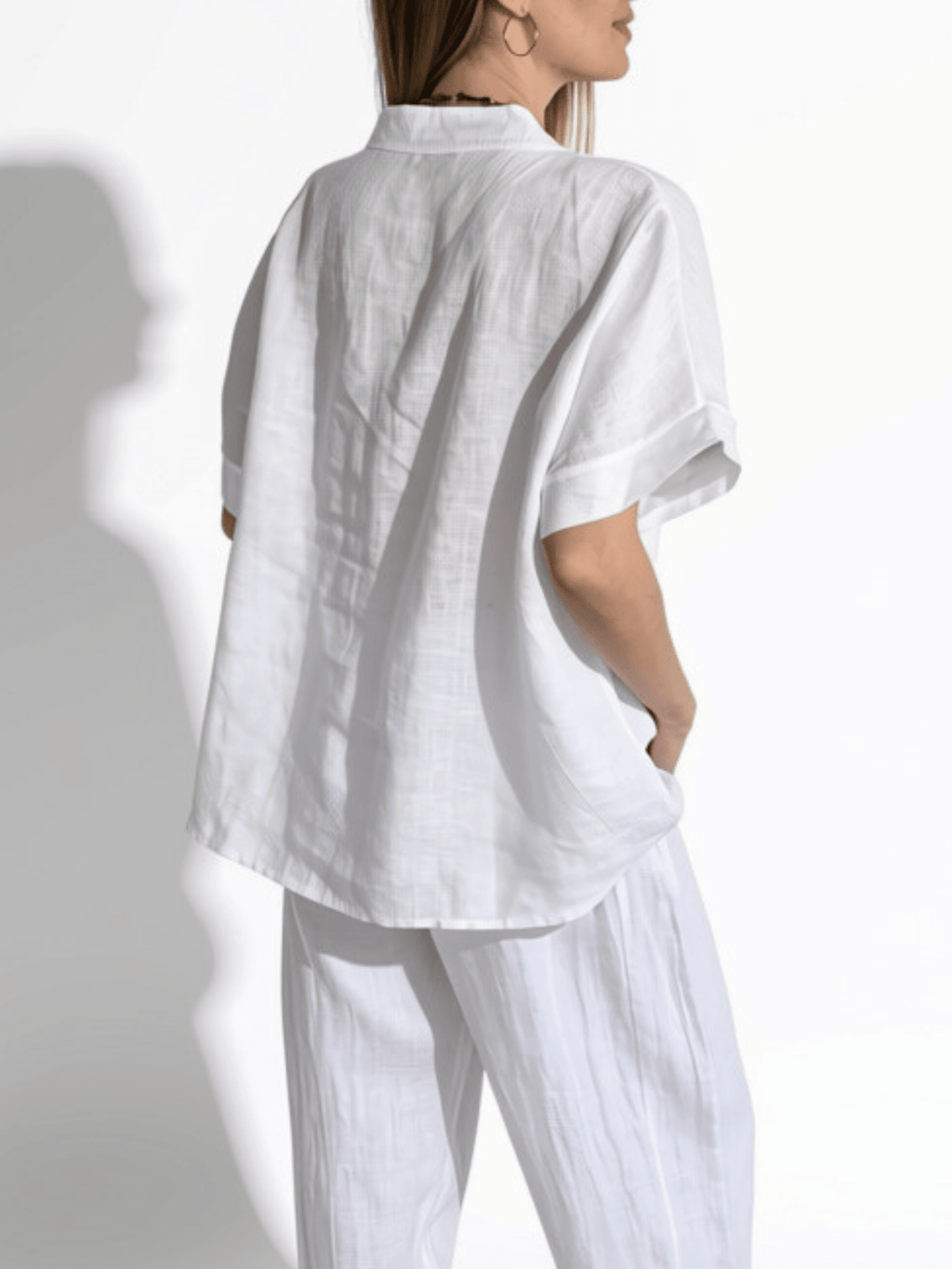 Blusa Italiana 100% Lino Escote en V, color Blanco