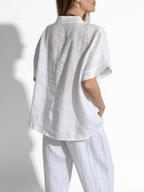 Blusa Italiana 100% Lino Escote en V, color Blanco