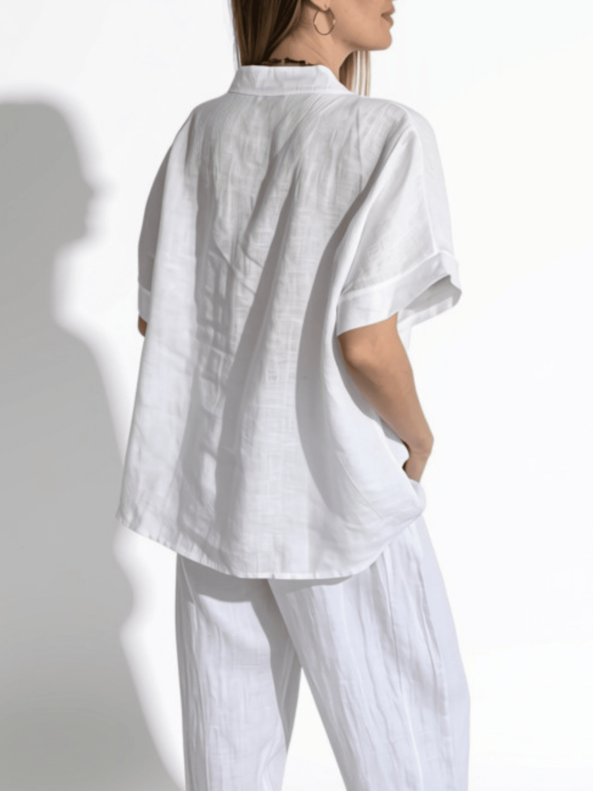 Blusa Italiana 100% Lino Escote en V, color Blanco