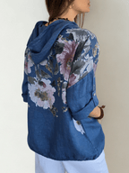 Chaqueta Italiana 100% Lino Estampado, fondo Jacinto
