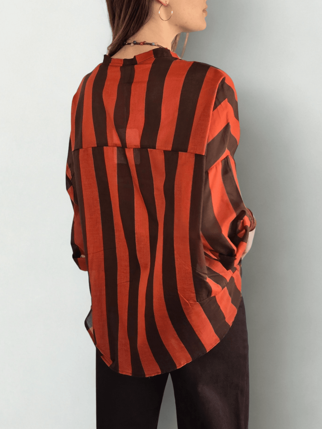 Blusa Italiana Rayada, color Chocolate con Terracota