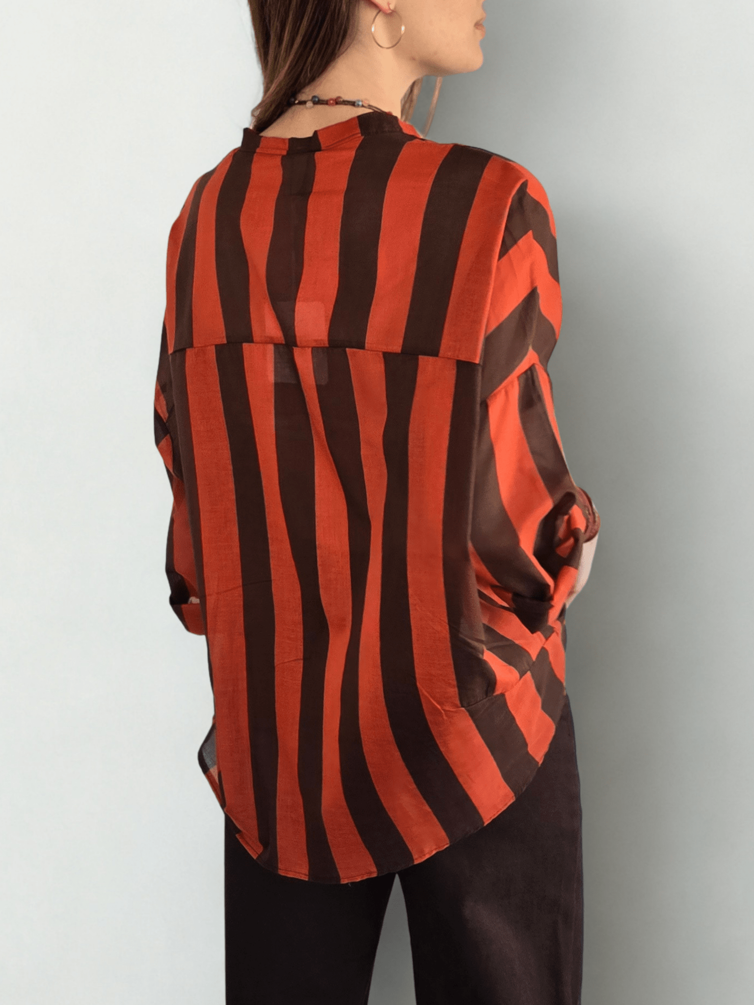 Blusa Italiana Rayada, color Chocolate con Terracota