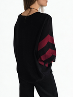 Sweater Mangas Rayadas, color Negro con Burdeo