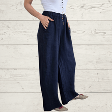 Cargar imagen en el visor de la galería, Pantalón 100% Lino Italiano, color Azul Marino
