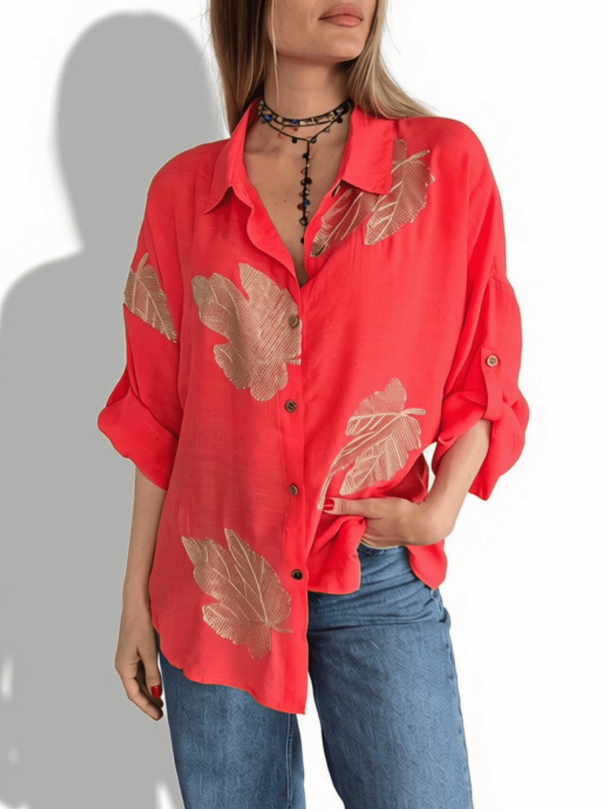 Blusa Bordado Hojas, color Coral
