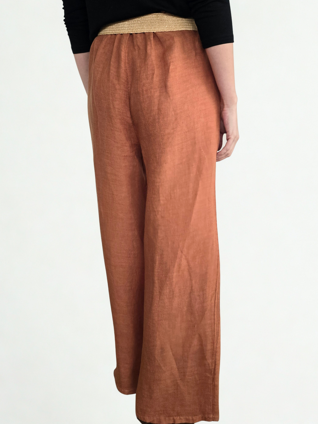 Pantalón de Lino Italiano con Cinturón, color Terracota