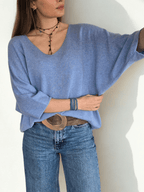 Sweater Italiano Manga 3/4, color Celeste