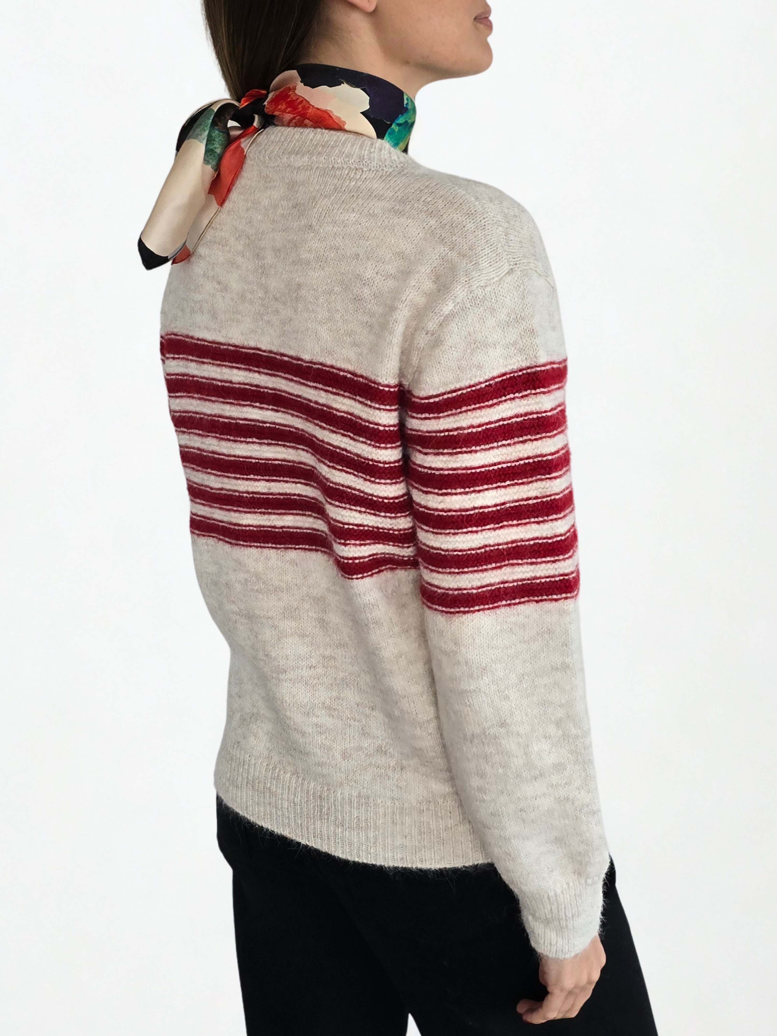 Chaleco con Rayas, color Beige con Rojo