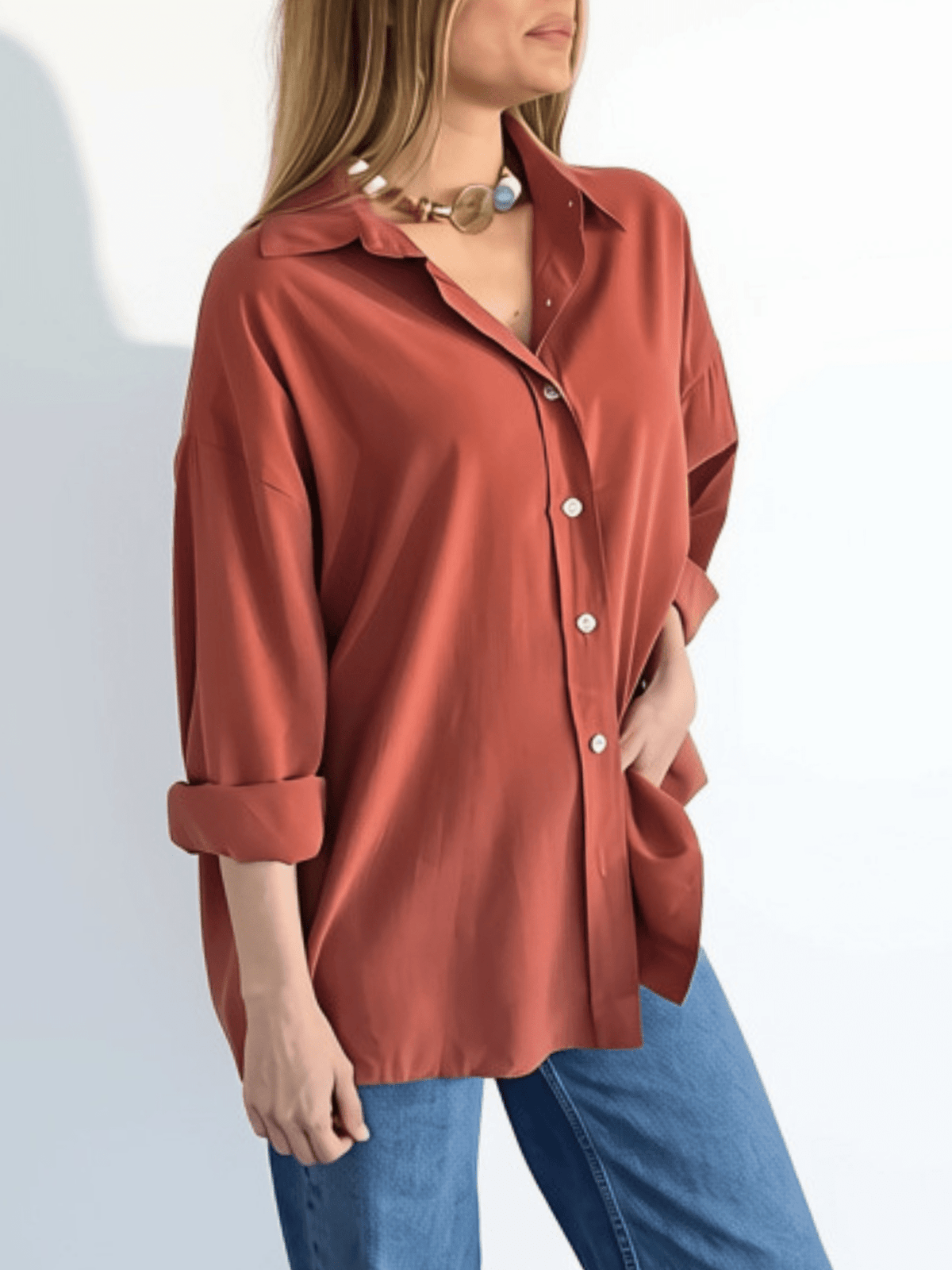 Blusa Tencel, color Terracota