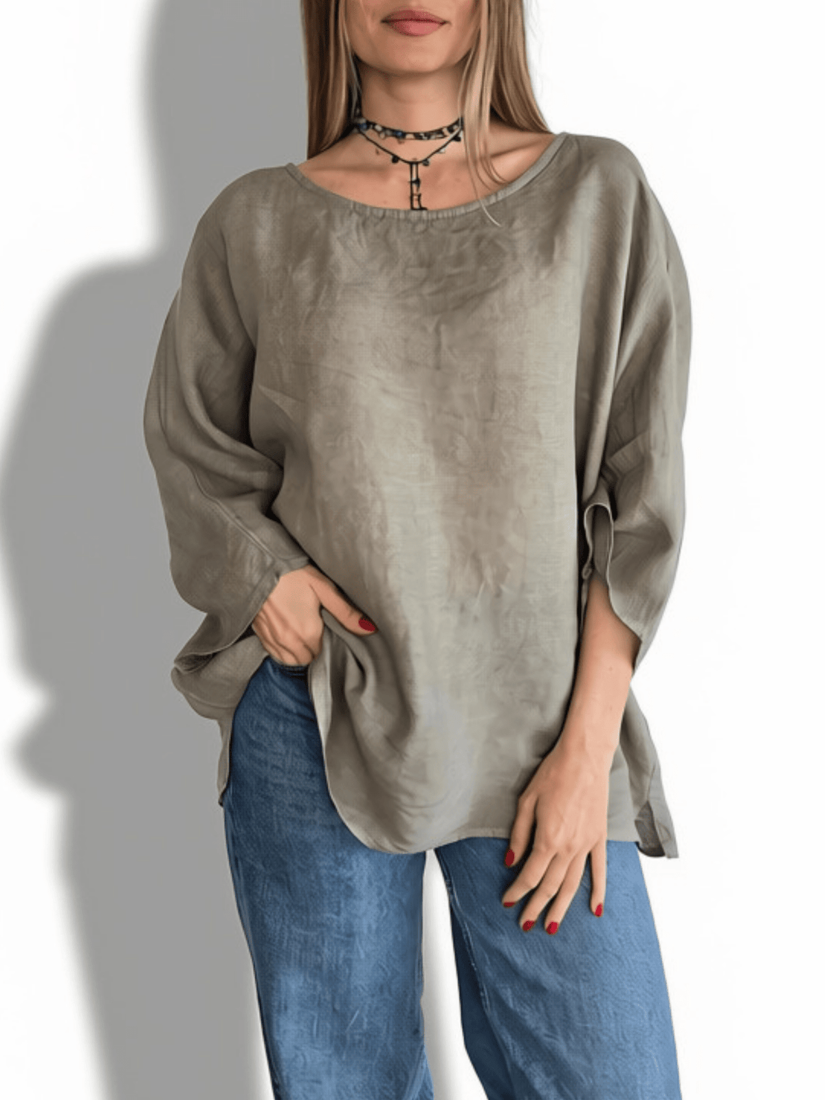 Blusa 100% Lino Italiano Ancha, color Taupe