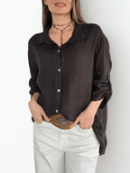 Blusa Italiana 100% lino Ancha, color Café
