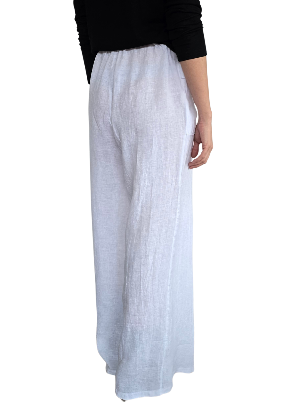Pantalón de Lino Italiano con Cinturón, color Blanco