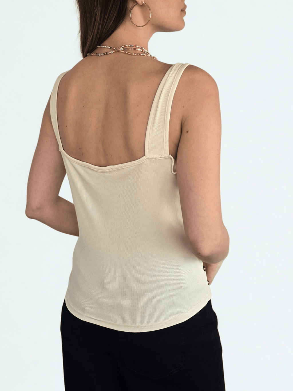 Polera escote en V sin Mangas, color Mantequilla