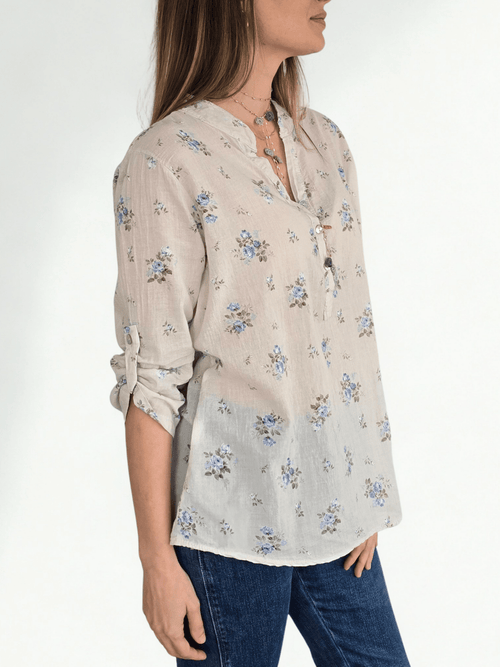 Blusa Italiana Flores, fondo Beige