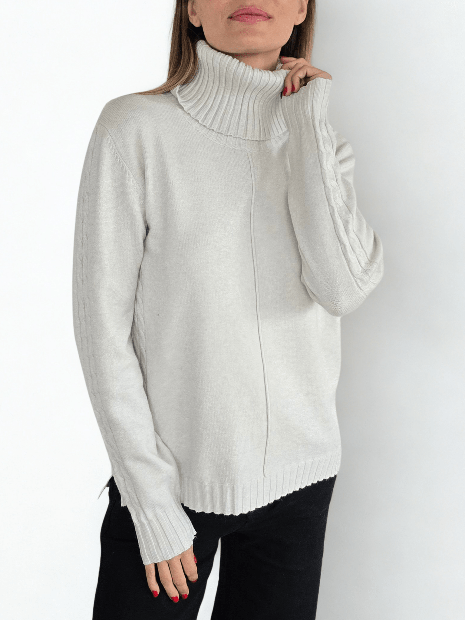 Sweater Cuello subido con Ribete, color Blanco Invierno