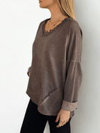 Sweater Polerón Teñido con desflecado, color Chocolate