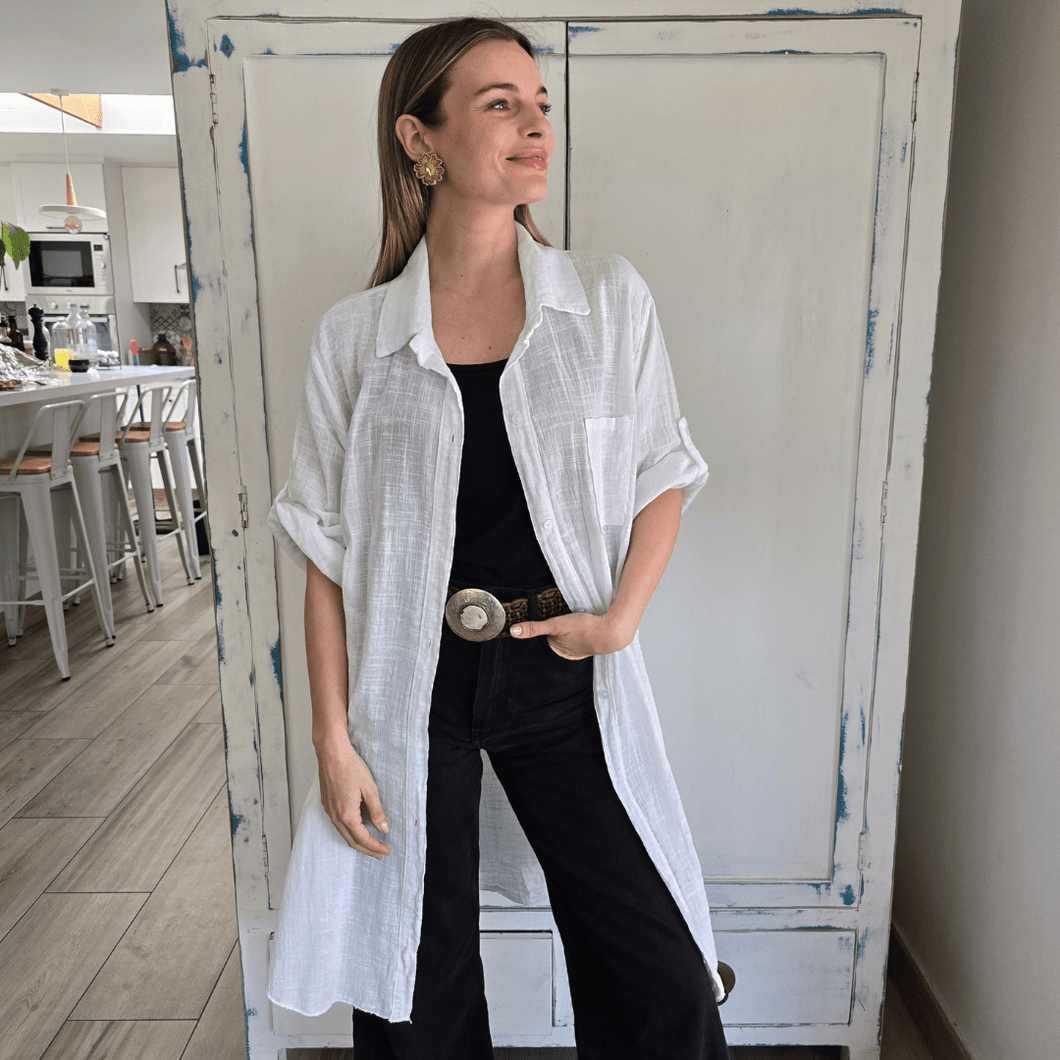 Blusa/Blusón largo Italiano, color Blanco