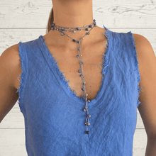 Cargar imagen en el visor de la galería, Collar Largo con Ágatas, color Celeste
