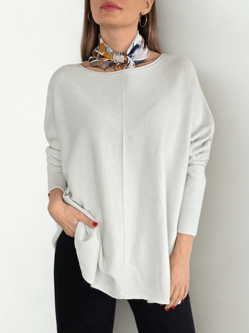 Sweater Ancho con Ribete, color Blanco Invierno