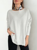 Sweater Ancho con Ribete, color Blanco Invierno