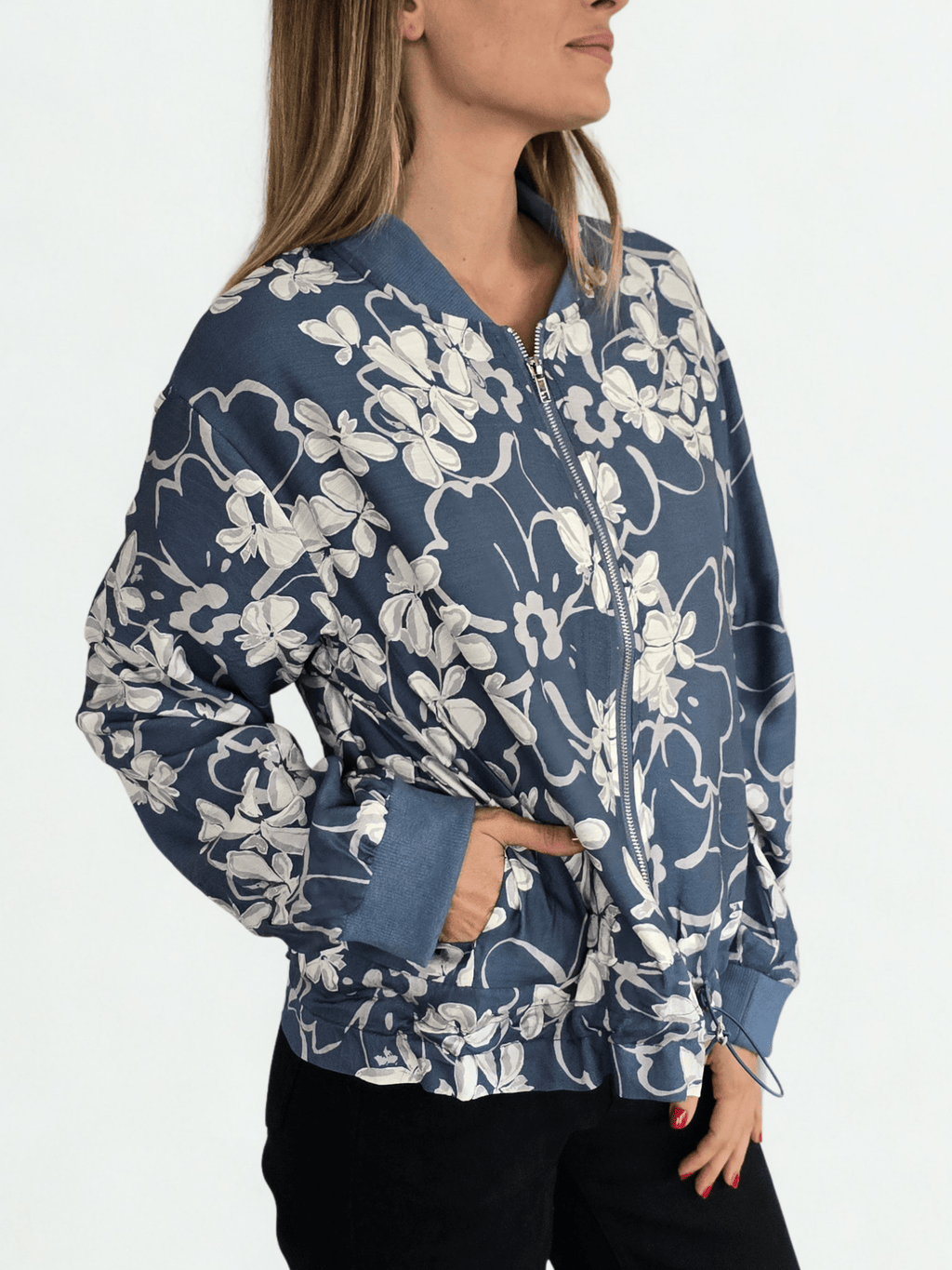 Chaqueta Bomber estampada, fondo Azul