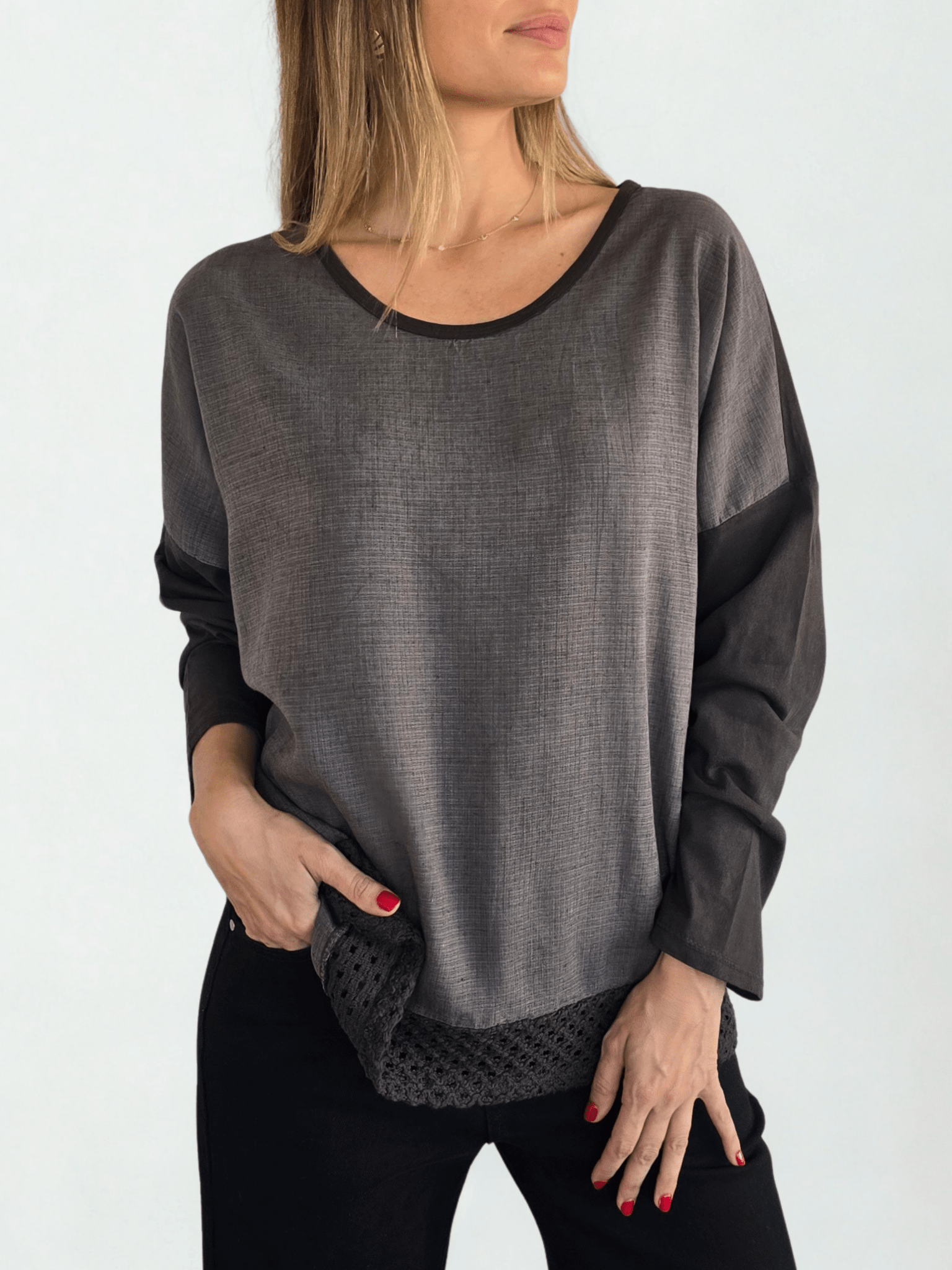 Blusa Italiana Bordada, color Chocolate