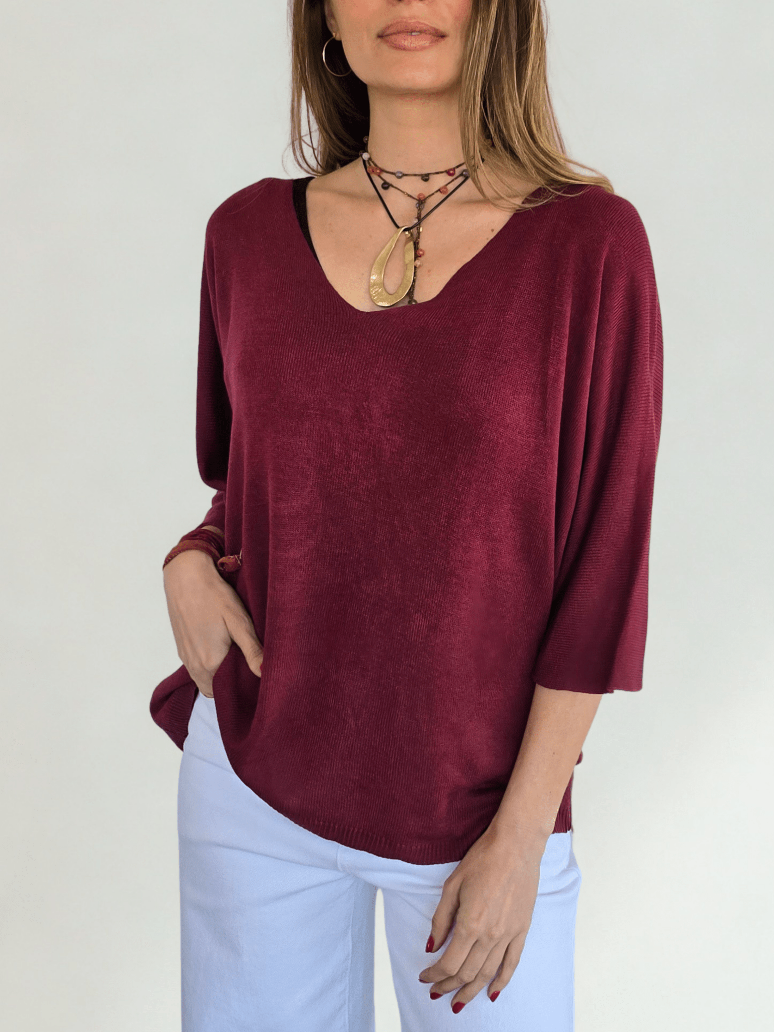Sweater Italiano Manga 3/4, color Guinda