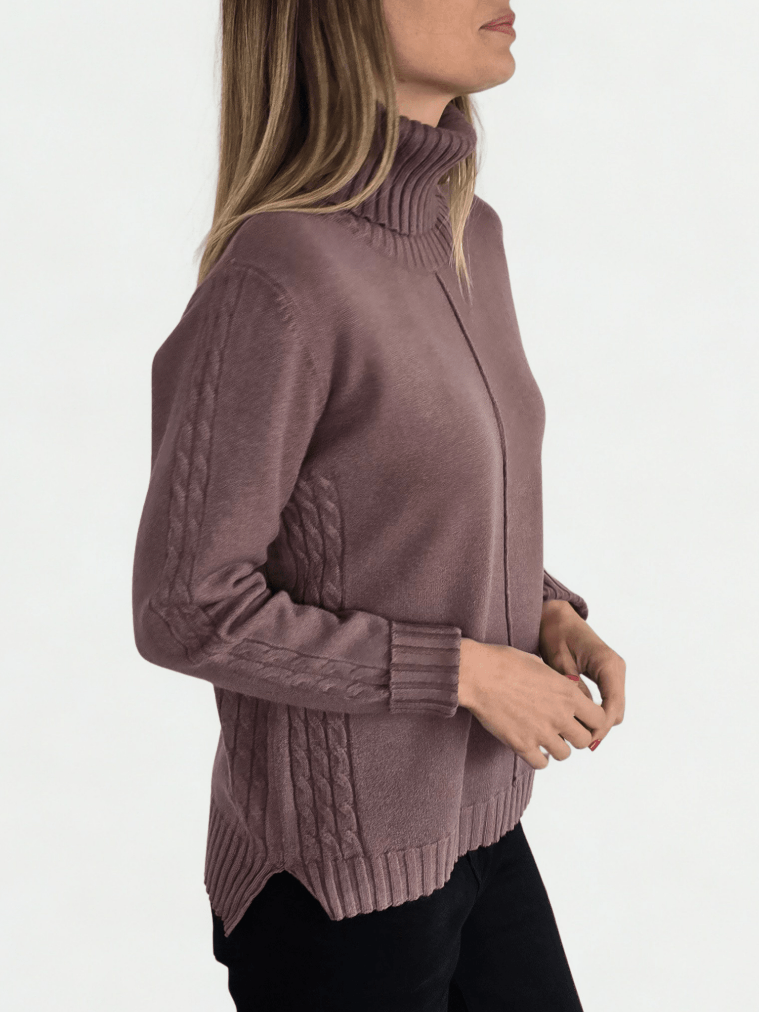 Sweater Cuello subido con Ribete, color Chocolate