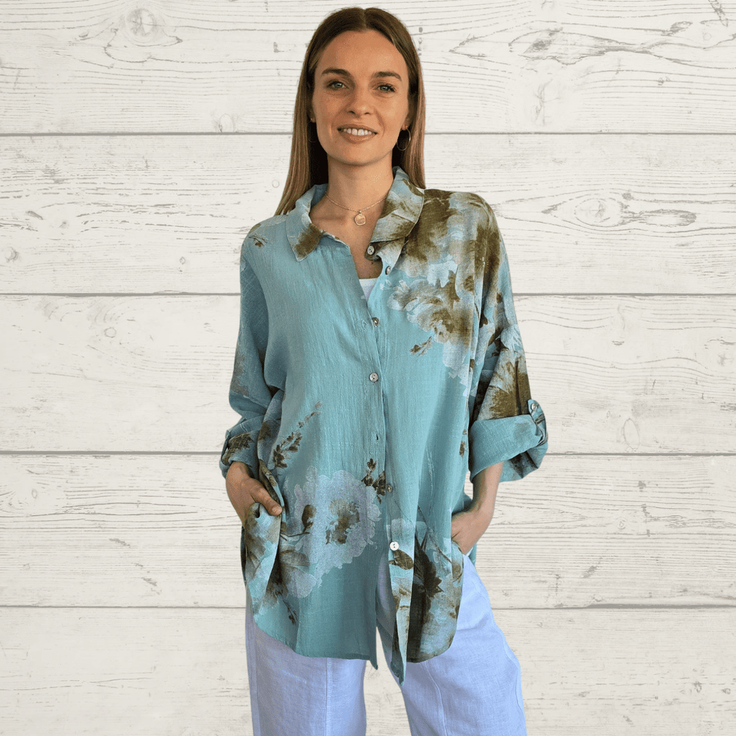 Blusa Estampada, fondo Verde Menta