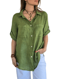 Blusa Italiana 100% Lino dos Bolsillos, color Pistacho