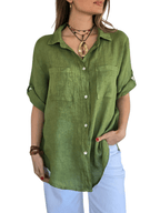 Blusa Italiana 100% Lino dos Bolsillos, color Pistacho