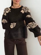 Sweater Flores en las Mangas, color Café